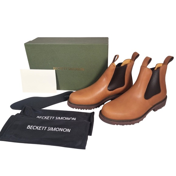 Beckett Simonon Tan Brown Leather Preston Chelsea Boots Mens Shoes NEW IN‎ BOX - Picture 1 of 11